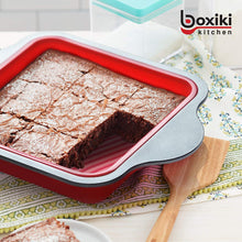 Load image into Gallery viewer, Boxiki Kitchen Non-Stick Silicone 8x8 Square Cake and Brownie Pan with Easy Grip Steel Frame Handles - Easy to Release, Oven & Dishwasher Safe
