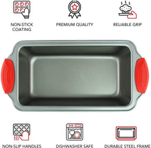 Load image into Gallery viewer, Boxiki Kitchen Non Stick Steel Banana Bread Pan for Baking, Premium Loaf Pan 8.5 Inch With Easy to Clean & Quick Release Coating - Professional Baking Pan With Silicone Handles for Baking Banana Bread