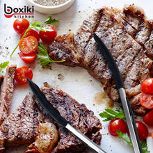 Load image into Gallery viewer, Kitchen Tongs for Cooking with Silicone Tips by Boxiki Kitchen, BPA Free Stainless Steel set of 2 Silicone Tongs for Cooking, Grilling & Toss a Salad, Heat Resistant Grill Tongs for Serving Food.