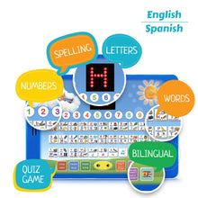 Load image into Gallery viewer, Boxiki kids Spanish-English Learning Bilingual Tablet Educational Toy with LED Screen Display. Learn Spanish and English with ABC Games and Spelling. Kids Love Our Interactive Educational Toys