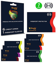 Load image into Gallery viewer, 6 Credit Card Sleeves + 1 Passport Sleeve (Navy Blue) by Boxiki Travel - Boxiki Travel