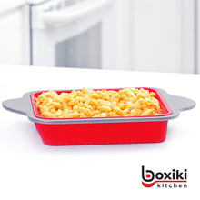 Load image into Gallery viewer, Silicone Baking Pans Set. 3 PCS Professional Silicone Non-Stick Baking Cake Pans Set by Boxiki Kitchen. Includes Silicone Round Cake Pan, Square Cake Pan and Bread Loaf Pan.