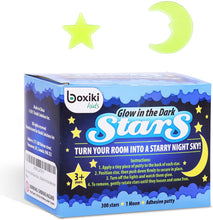 Load image into Gallery viewer, Glow in The Dark Stars for Ceiling with Moon by Boxiki Kids. Fluorescent Ceiling Stars for Kids Room Decor. Glow in The Dark Stickers for Bedrooms & Nurseries Pack of 300