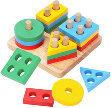 Load image into Gallery viewer, Montessori Toys for 1 to 3 Year Old Boys, Girls & Toddlers - Wooden Shape Sorter & Stacking Toys for Toddlers - Developmental, Learning & Educational Toys, Color Recognition Stacker, Baby Puzzles Gift