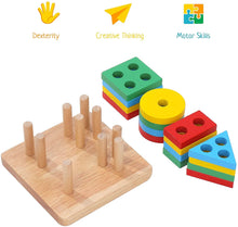 Load image into Gallery viewer, Montessori Toys for 1 to 3 Year Old Boys, Girls & Toddlers - Wooden Shape Sorter & Stacking Toys for Toddlers - Developmental, Learning & Educational Toys, Color Recognition Stacker, Baby Puzzles Gift