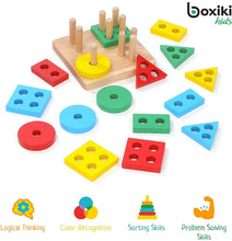 Load image into Gallery viewer, Montessori Toys for 1 to 3 Year Old Boys, Girls & Toddlers - Wooden Shape Sorter & Stacking Toys for Toddlers - Developmental, Learning & Educational Toys, Color Recognition Stacker, Baby Puzzles Gift