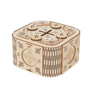 DIY Wooden Puzzle Treasure Box Kit - 3D Mechanical Model Craft with Secret Compartment and Combination Lock - Unique Gift and Brain Teaser for Adults and Kids