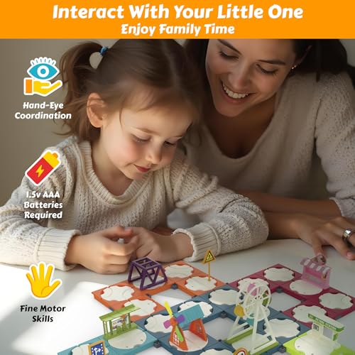 Burgkidz Gioco Logico Logical Road Builder: Puzzle STEM Per Bambini 4-8 Anni, Costruisci Strade Con Macchinina E Pallina