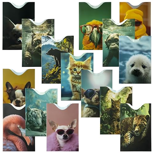 Boxiki Travel Set of 15 RFID Blocking Sleeves Best way to Protect your Cards from Electronic Theft. Durable, Lightweight, and Compact Design to fit in any Pocket or Purse. (Animals Theme)