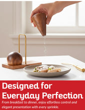 Load image into Gallery viewer, Acacia Wood Salt and Pepper Shaker Set – 2-Piece with Storage Base and Titanium Handle – Elegant Wooden Spice Holder for Kitchen and Dining Table
