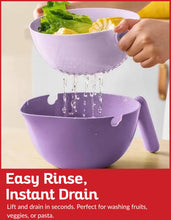 Load image into Gallery viewer, Multi Functional Draining Basket – Double Layer Colander &amp; Bowl for Pasta, Fruits &amp; Vegetables – Durable BPA-Free, Dishwasher Safe - Purple.
