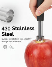 Load image into Gallery viewer, Premium Apple Corer Tool 4 Pack – Boxiki Kitchen Stainless Steel Apple Core Remover, Fruit Corer for Pears, Cucumbers, Cupcakes &amp; More – Dishwasher Safe
