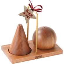Load image into Gallery viewer, Acacia Wood Salt and Pepper Shaker Set – 2-Piece with Storage Base and Titanium Handle – Elegant Wooden Spice Holder for Kitchen and Dining Table
