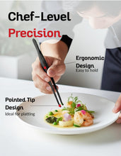 Load image into Gallery viewer, Tweezer Tongs Set of 2 – Boxiki Kitchen 430 Stainless Steel Cooking Tweezers, Long Chef Tweezers for Plating, Grilling, Baking, Pasta, Food Handling, Cake Decorating &amp; Culinary Use
