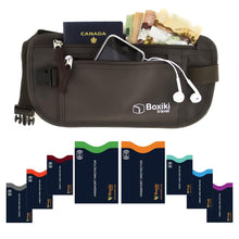 Load image into Gallery viewer, Boxiki Travel Brown Money Belt with RFID Sleeves Set - 8 Pcs Navy Blue | Secure Waist Bag and RFID Card Holder for Men and Women
