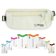 Load image into Gallery viewer, Boxiki Travel Money Belt with RFID Sleeves Set - Secure Travel Pouch and RFID Card Holder to Protect Cash, Credit Cards and Travel Documents for Men and Women
