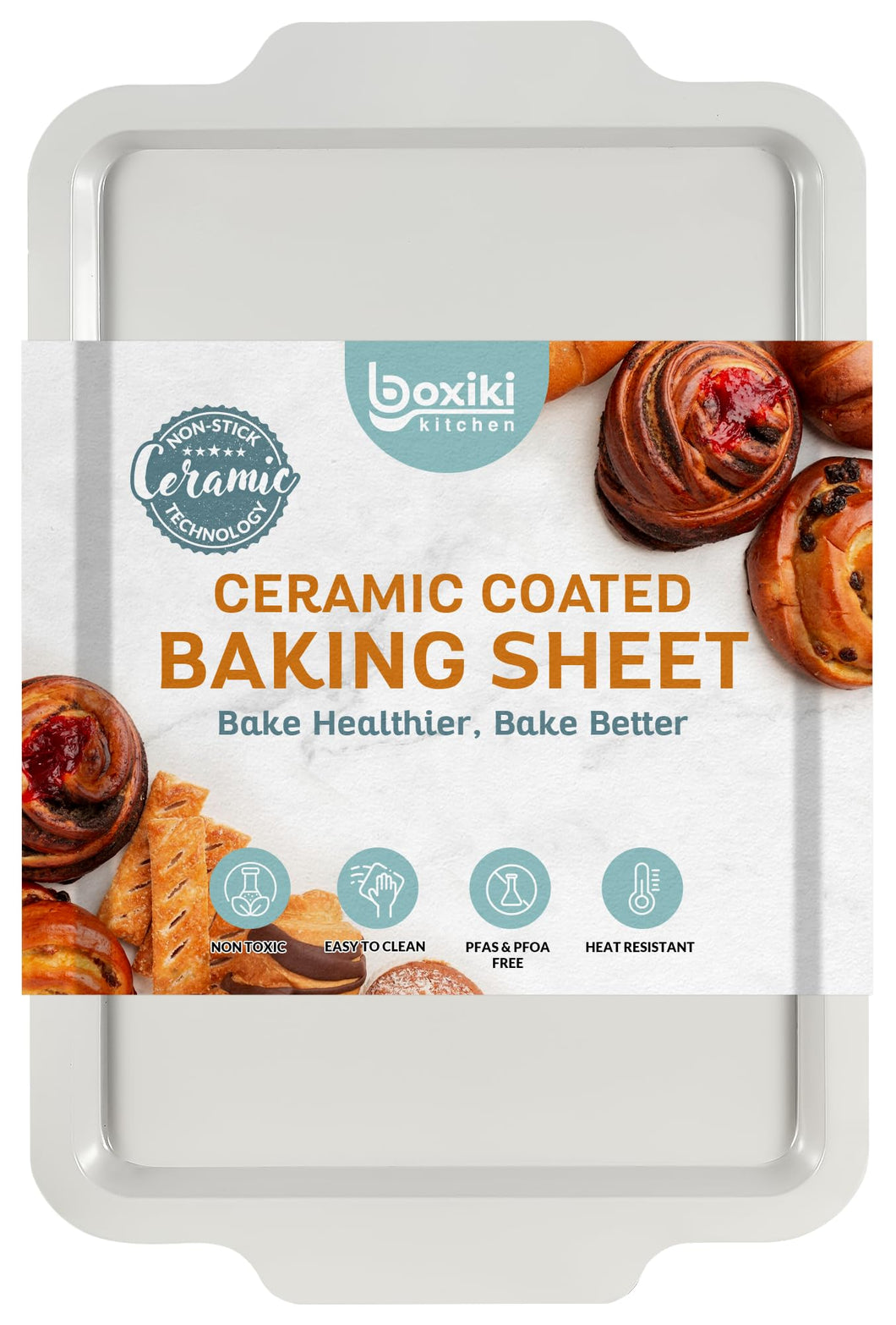 Boxiki Kitchen Nonstick Ceramic Jelly Roll Pan, 15 x 10 Inches - PTFE & PFOA Free Baking Pan Perfect for Every Kitchen - Multipurpose Cookie Sheet for Baking, Roasting, and More