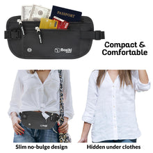 Load image into Gallery viewer, Boxiki Travel, Black Money Belt with RFID Sleeves Set - 8 Pcs Navy Blue | Secure Waist Bag and RFID Card Holder for Men and Women
