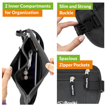 Load image into Gallery viewer, Boxiki Travel, Black Money Belt with RFID Sleeves Set - 8 Pcs Navy Blue | Secure Waist Bag and RFID Card Holder for Men and Women
