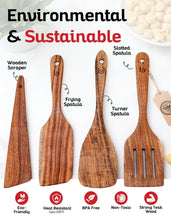 Load image into Gallery viewer, 4-Piece Teak Wood Spurtle Utensil Set – Premium Natural Wooden Cooking Tools for Nonstick Cookware, Stirring &amp; Serving – Durable, Non-Toxic Kitchen Spatulas
