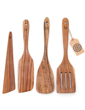 Load image into Gallery viewer, 4-Piece Teak Wood Spurtle Utensil Set – Premium Natural Wooden Cooking Tools for Nonstick Cookware, Stirring &amp; Serving – Durable, Non-Toxic Kitchen Spatulas
