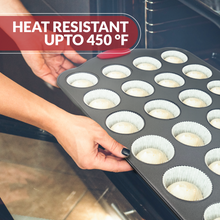 Load image into Gallery viewer, Boxiki Kitchen 24 Cup Mini Muffin Pan with Silicone Handles | Professional Non-Stick Cupcake Pan for Muffins, Cupcakes, Egg Bites, and More
