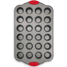 Load image into Gallery viewer, Boxiki Kitchen 24 Cup Mini Muffin Pan with Silicone Handles | Professional Non-Stick Cupcake Pan for Muffins, Cupcakes, Egg Bites, and More
