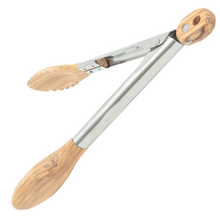 Load image into Gallery viewer, Boxiki Kitchen Tongs for Cooking with Wooden Tips - Wooden Tongs Ideal for BBQ, Salad, Toaster, Bread &amp; Pickles - Made of Natural Olive Wood, Size 11 Inch
