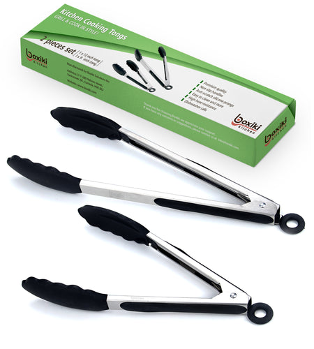 2 PC Silicone Kitchen Tongs Heat-Resistant by Boxiki Kitchen - Boxiki Kitchen