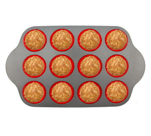 Boxiki Kitchen Non-Stick 12 Cup Silicone Muffin Pan With Steel Frame - BPA Free, Non-Toxic, Anti-Warp, Durable & Easy to Pop Silicone Muffin Tin - Perfect Cupcake Pan
