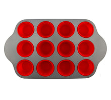 Load image into Gallery viewer, Premium Non-Stick 12-Cup Silicone Liners Muffin Pan by Boxiki Kitchen - Boxiki Kitchen
