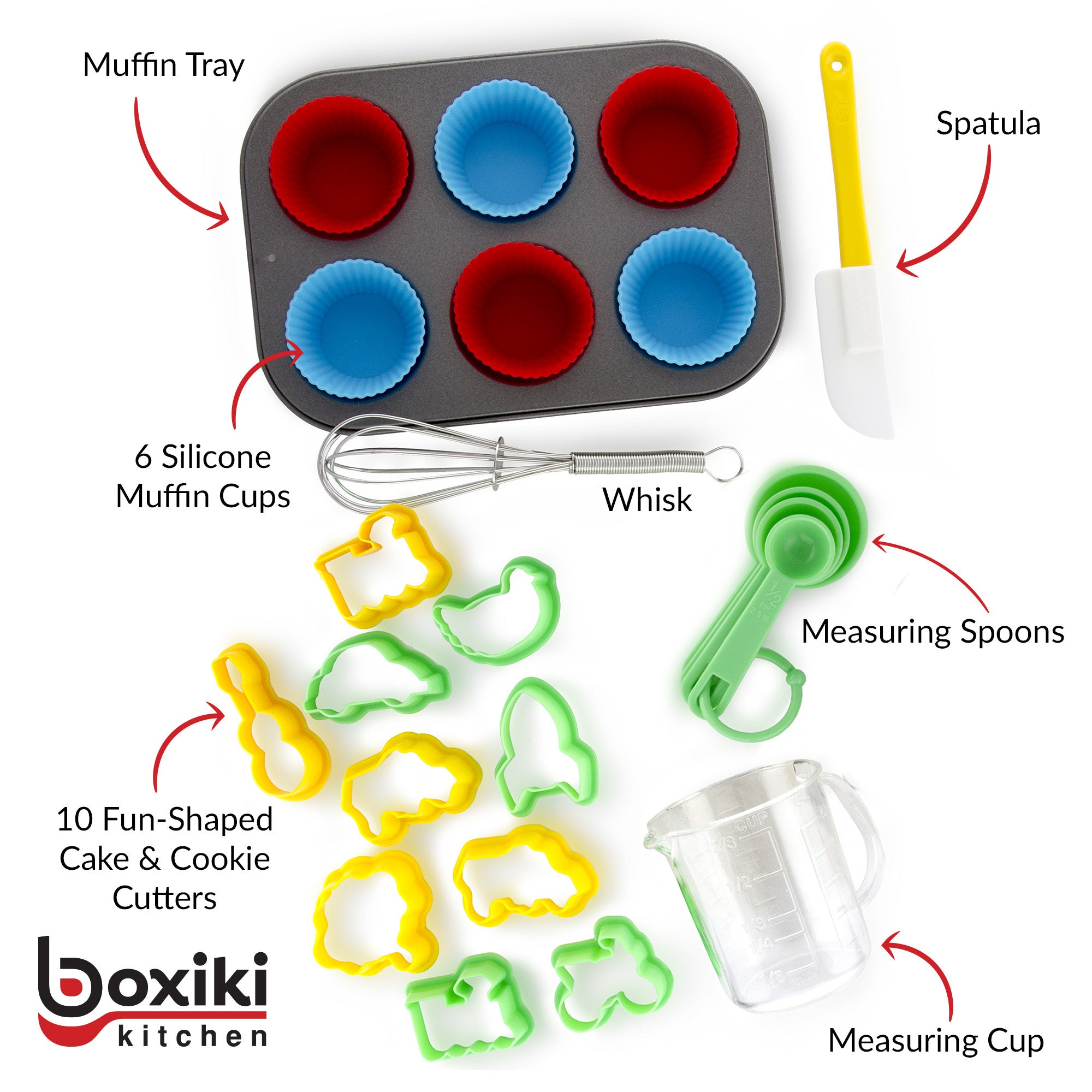 Boxiki Kitchen 24 PCS Kids Baking Set Includes 1 Muffin Pan 6 Silicon