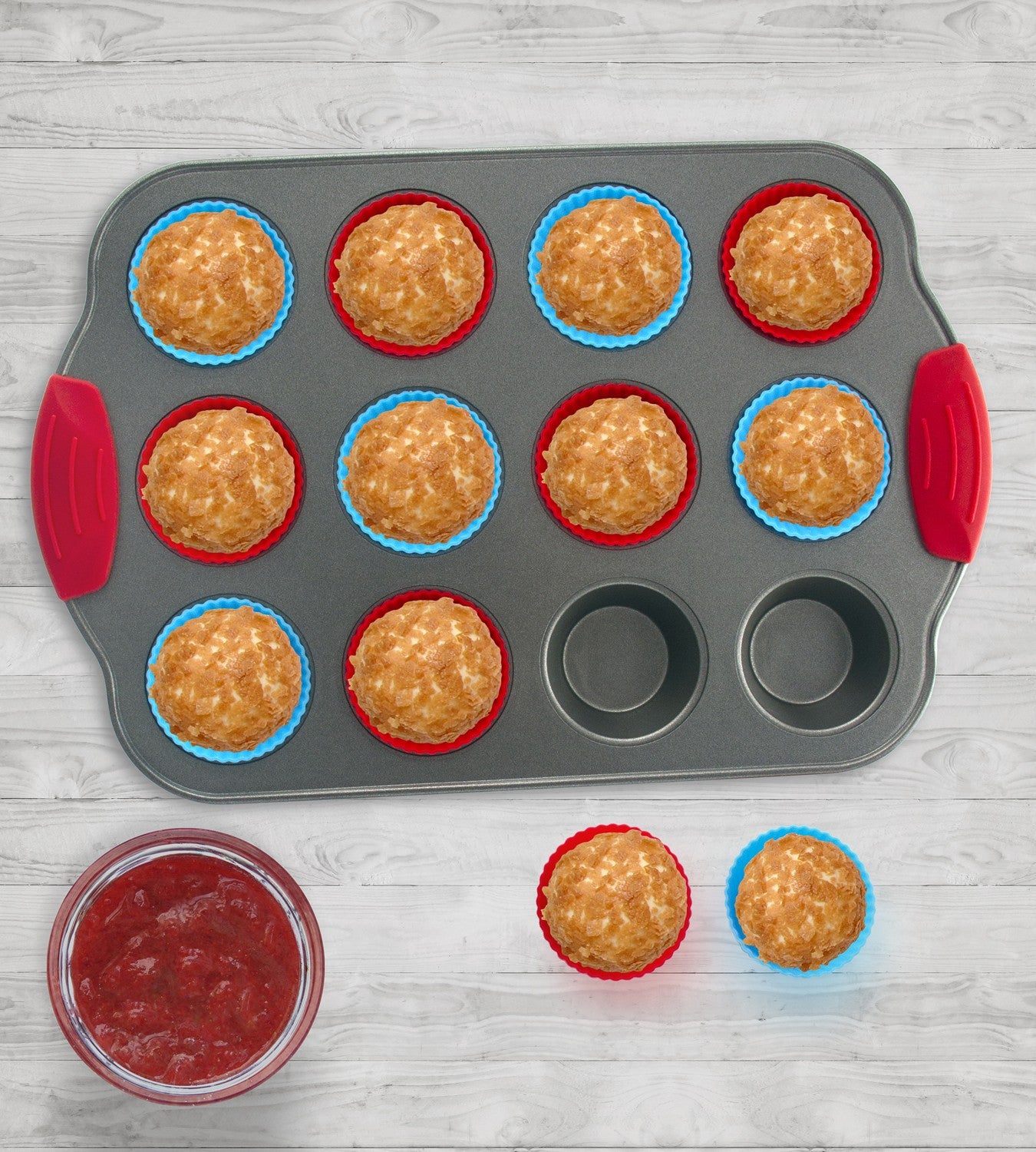 Boxiki Kitchen 12-Cup Mini Muffin Pan with Silicone Muffin Cups (Set of 12) Professional Nonstick Bakeware | Heavy Grade Steel