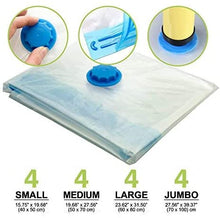 Load image into Gallery viewer, 16 Pack Vacuum Storage Bags, Space Saver Bags (4 Jumbo/4 Large/4 Medium/4 Small) Vacuum Sealer Bags for Clothes Storage with Travel Hand Pump
