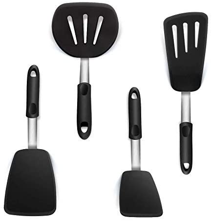 Silicone Rubber Spatula for Nonstick Cookware By Boxiki Kitchen - Cooking Utensils Egg Spatula, Pancake Spatula Utensils -BPA free Kitchen Utensil with Heat Resistant Silicone - Utensils Set of 4