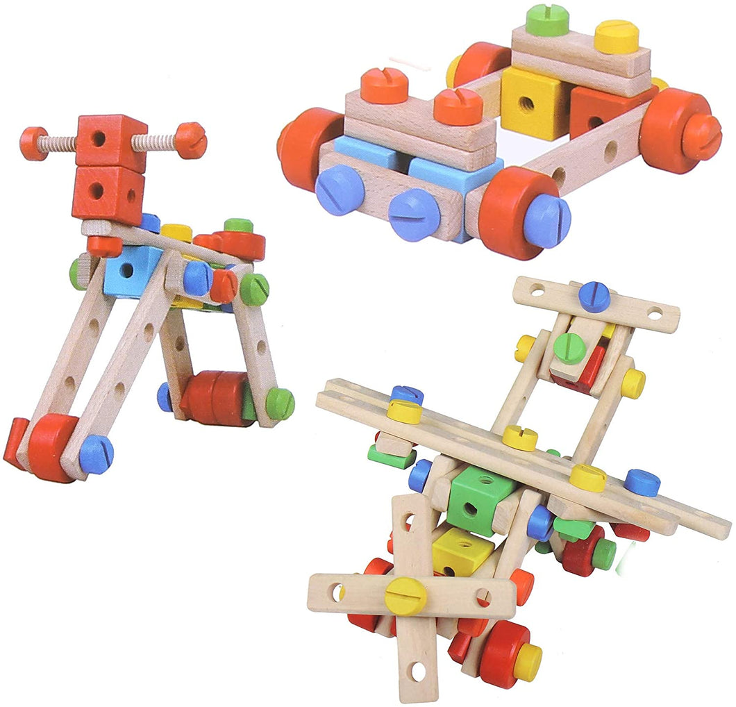 Boxiki Kids Building Blocks Wooden Toys - Educational Construction Kit & Building Toys for Kids Ages 4-8 with 79 Pieces,Wooden Development and Learning Tools Toys
