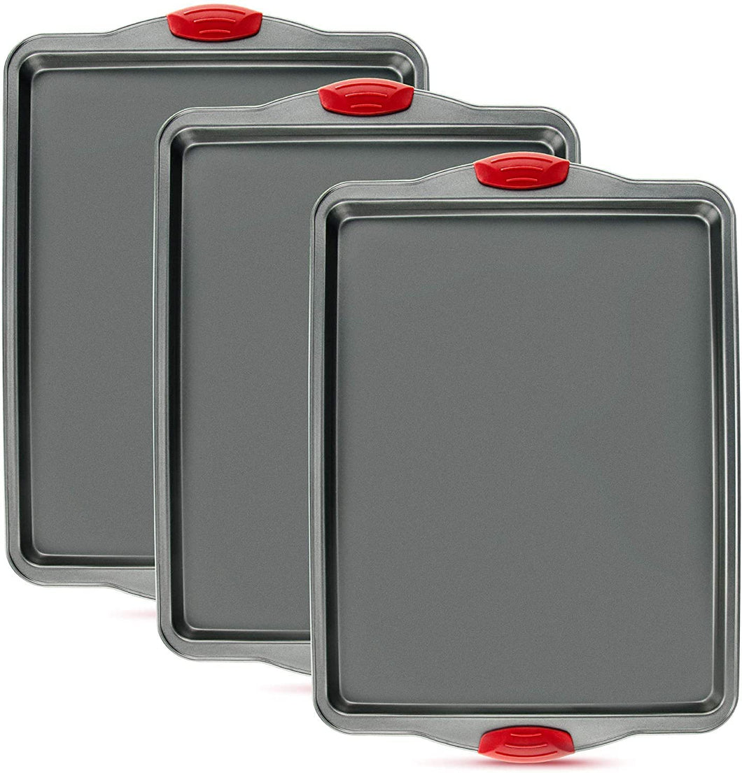 3 PCS Non-Stick Steel Baking Sheets + Silicone Handles
