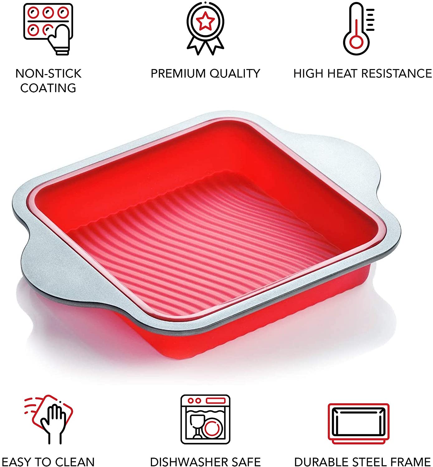 Kitchen Non Stick Silicone 8x8 Square Cake and Brownie Pan