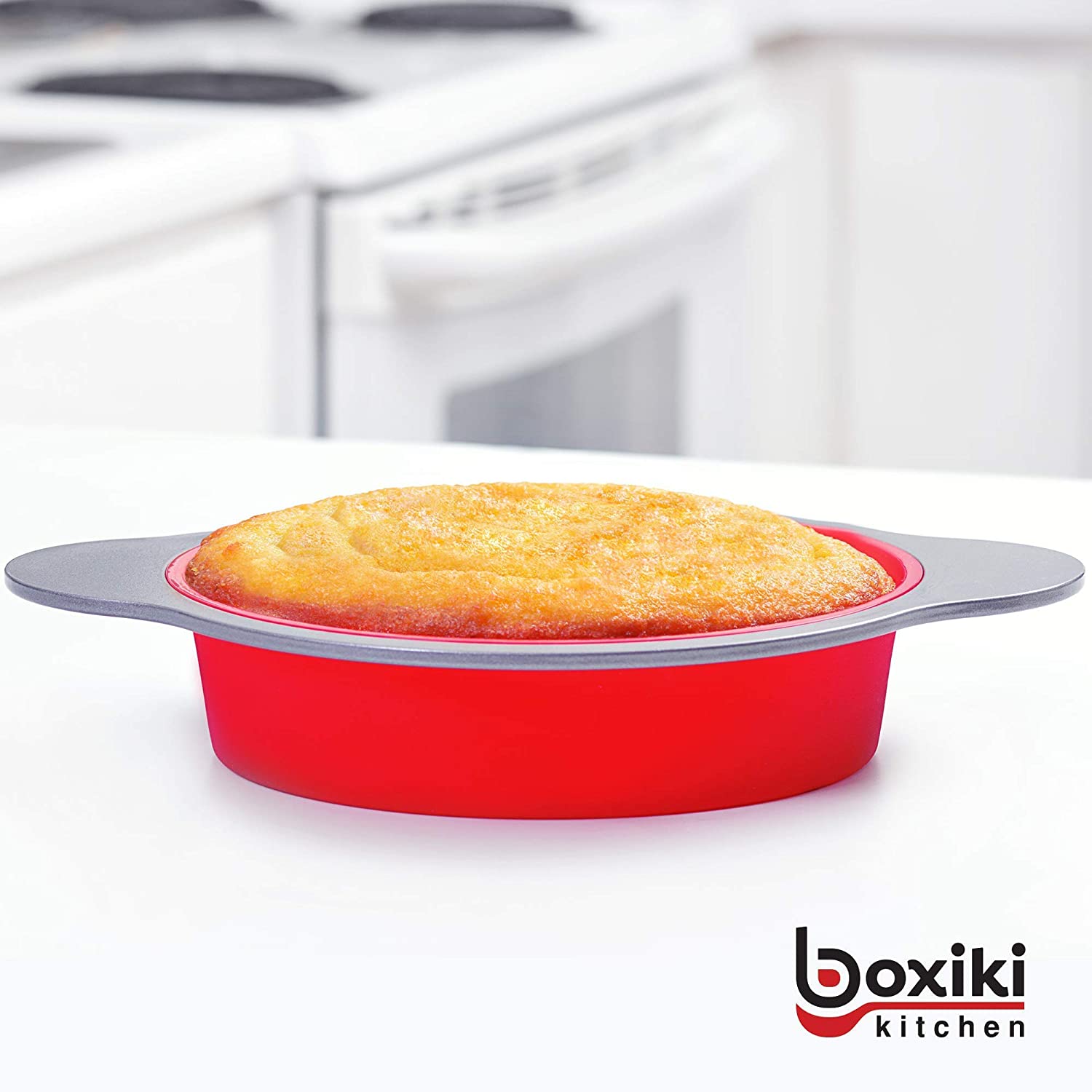 Boxiki Kitchen Silicone Pound Cake Pan, Non-Stick Fluted Cake Pan with  Heavy Grade Steel Frame & Handles