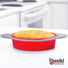 Load image into Gallery viewer, Boxiki Kitchen 9 Inch Non-Stick Silicone Round Cake Pan with Steel Frame Handles - Perfect for Baking Delicious Round Cakes
