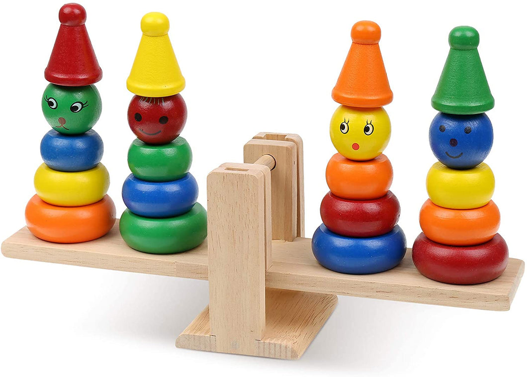 Wooden Rainbow Clown Stacking Toy