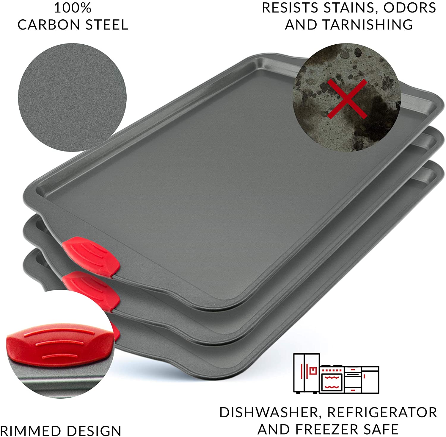 Nifty Solutions Set of 3 Non-Stick Cookie and Baking Sheets – Small, Medium  and Large Pans, Non-Stick Coated Steel