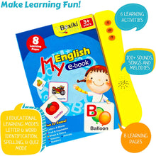 Load image into Gallery viewer, Boxiki kids ABC Sound Book for Children Interactive Toy with English Letters, Words and Shapes. Educational Toys for Toddlers, Learning Toys for 3 Years and Older
