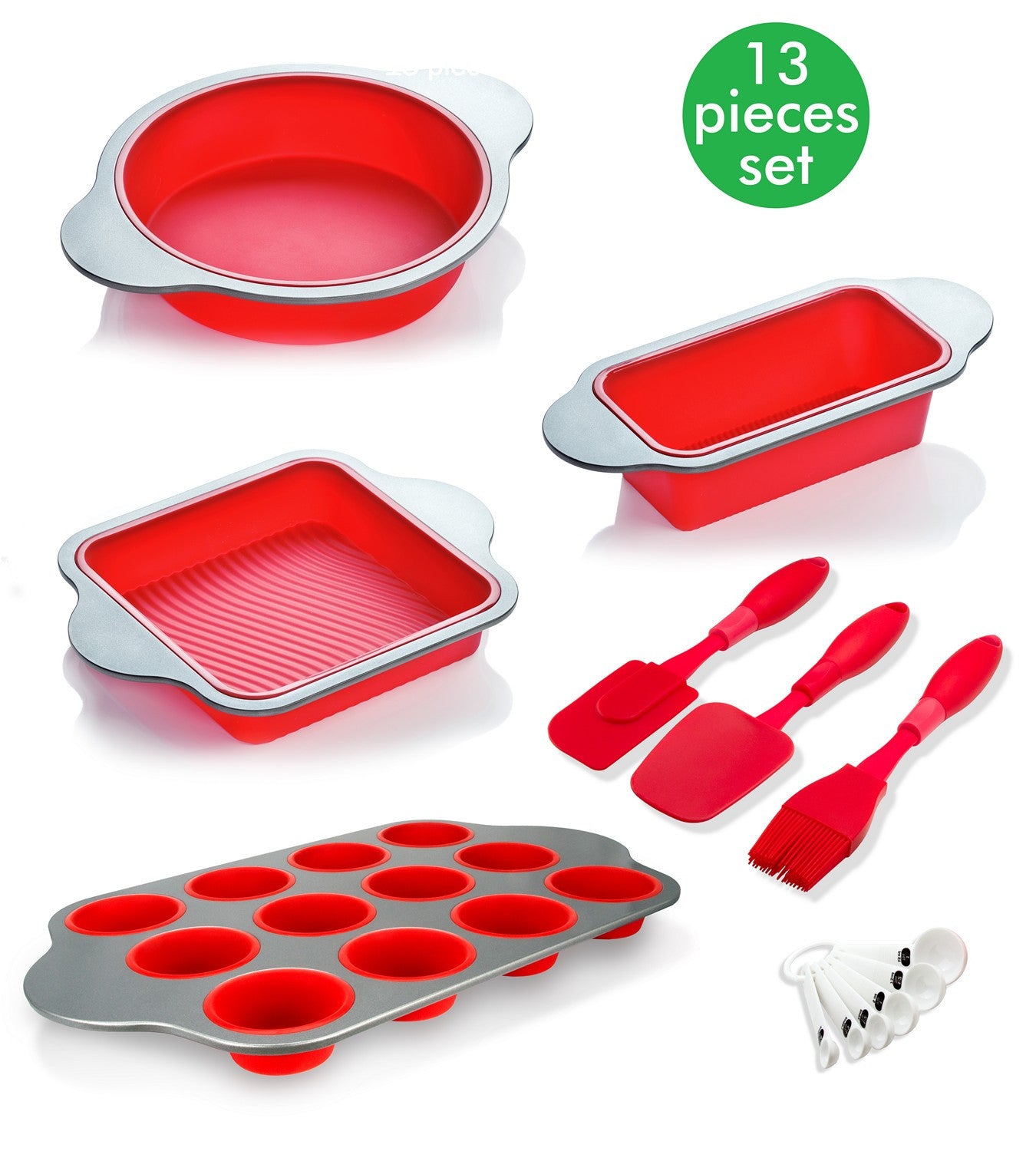 13-Piece Non-Stick Silicone Bakeware Set with Cake Pan, Brownie