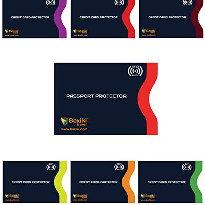 6 Credit Card Sleeves + 1 Passport Sleeve (Navy Blue) by Boxiki Travel - Boxiki Travel