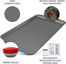 Load image into Gallery viewer, Boxiki Kitchen Non-Stick Baking &amp; Cookie Sheet Pan Non-Toxic 11x14 Inch Rimmed Carbon Steel Baking Sheet. Dent, Warp and Rust Resistant. Heavy Gauge Steel Oven Baking Sheet. 1 Tray.
