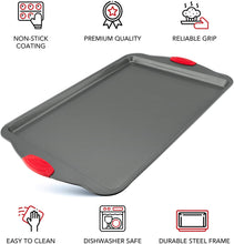 Load image into Gallery viewer, Boxiki Kitchen Non-Stick Baking &amp; Cookie Sheet Pan Non-Toxic 11x14 Inch Rimmed Carbon Steel Baking Sheet. Dent, Warp and Rust Resistant. Heavy Gauge Steel Oven Baking Sheet. 1 Tray.
