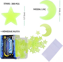 Load image into Gallery viewer, Glow in The Dark Stars for Ceiling with Moon by Boxiki Kids. Fluorescent Ceiling Stars for Kids Room Decor. Glow in The Dark Stickers for Bedrooms &amp; Nurseries Pack of 300
