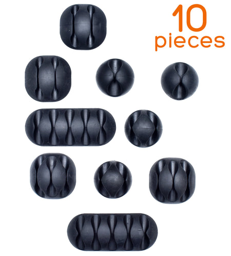 10-Piece Set Stick-On Cable Clip Organizers (Black) by Smart Storage - Smart Storage