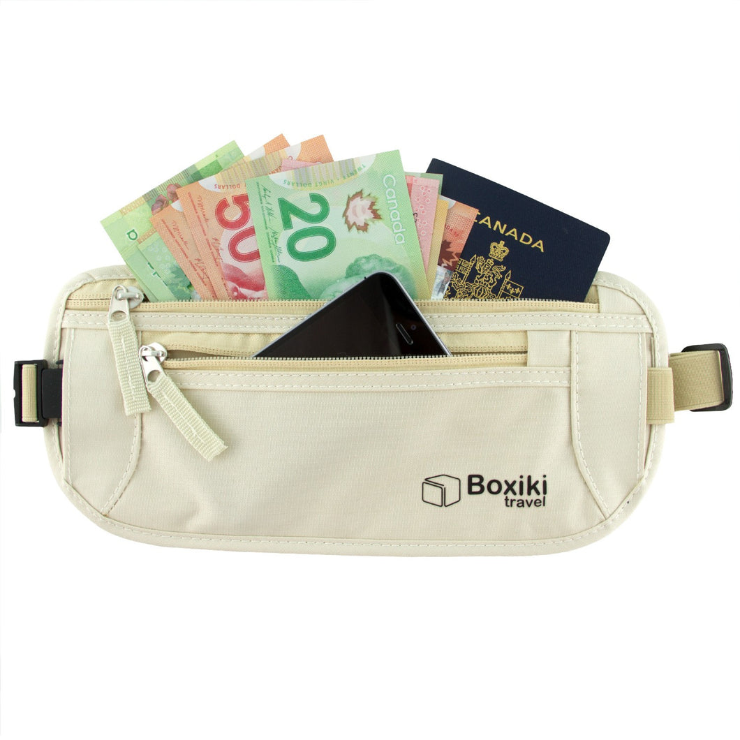 Boxiki Travel Hidden Money Belt for Men & Women - RFID Blocking Waist Pack  for Passport, Wallet & Phone - Safe and Secure for Travel (Beige) in Dubai  - UAE